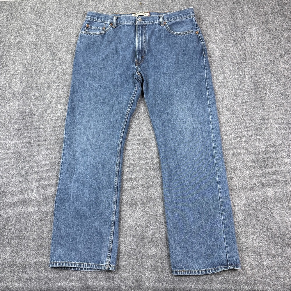 Levis 505 Straight Fit Jeans Mens 40x32 Medium Wash Blue Denim Red Tab